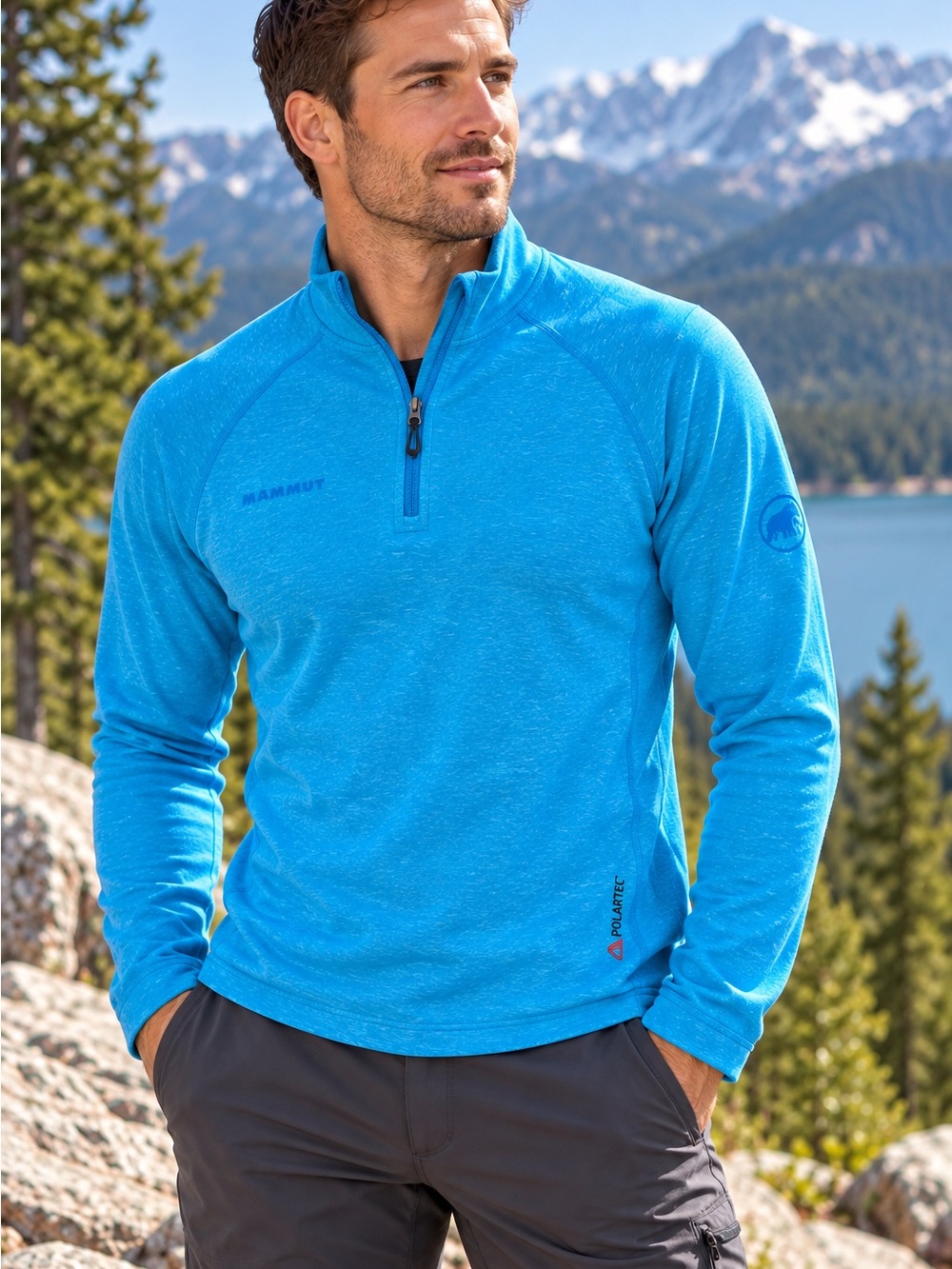 Mammut Polartec Mens Blue 1/4 Zip Pullover Outdoor Hiking Performance Shirt